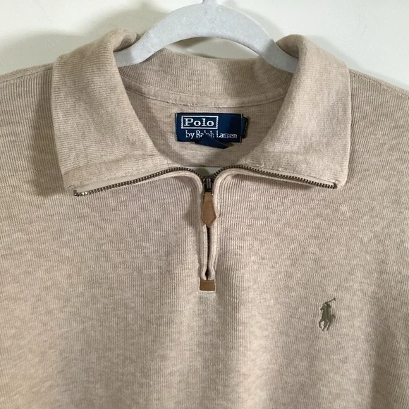 Polo Ralph Lauren Men’s Tan 1/4 Zip Long Sleeve Pullover.  Size XL - Picture 5 of 7